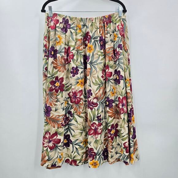 Alfred Dunner Brown Floral Midi Button Boho Cottage Flare Y2K Skirt Plus 18 - Picture 2 of 4